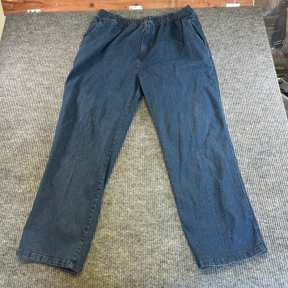 Unbranded Blue Elastic Waist Denim Pants Straight Leg Plus Size 46 Medium Wash
